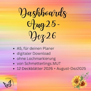 Dashboards 2025 2026 August to December 17 Monthly Covers A5 Dashboards Planner Butterfly Courage Watercolor Colorful