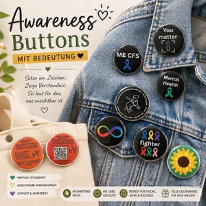Set buttons en speldjes: Geestelijke gezondheid, autisme, hulphond, ME/CFS, onzichtbare beperking, bewustwordingsbadge met zonnebloemmotief, cadeau, neurodiversiteit