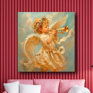 Vintage Baroque Cupid Angel Canvas Poster Print, Victorian Style Cherub, Romantic Renaissance Cherub Art, Classical Rococo Angel, Unframed