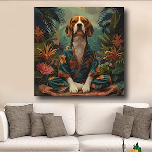 Meditating Dog Portrait Canvas Poster Print, Zen Dog Wall Art, Funny Mindfulness Animal Art, Relaxed Puppy Yoga Art, Relaxing Dog, Unframed