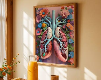 Floral Lungs Anatomy Art Canvas Print: Human Lungs, Medical Office Decor, Unframed