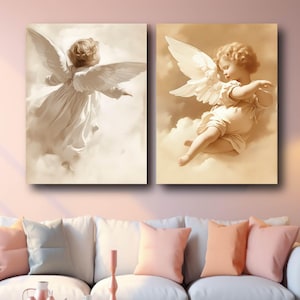 Vintage Baroque Angels Canvas Poster Print Set of 2, Aesthetic Angels Painting, Antique Baroque Angel Art, Victorian Angels Print, Unframed