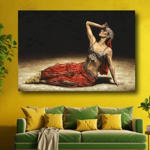 Elegant Belly Dancer Canvas Poster Print, Sensual Belly Dance, Exotic Belly Dancer, Artistic Spaces Dancer, Artistic Oriental Dance,Unframed