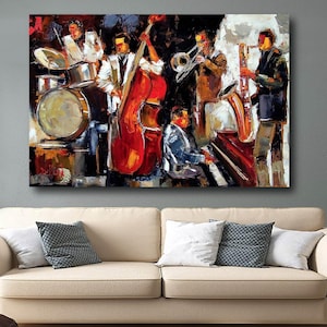 Stampa su tela di un musicista jazz, poster di un festival di musica jazz, arte del sassofono, regalo artistico per gli amanti della musica jazz, arte murale dell&#39;orchestra, senza cornice