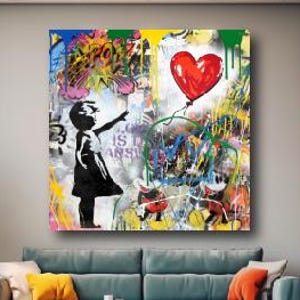 Balloon Girl Banksy Canvas Poster Print, Brainwash Pop Art, Iconic Street Graffiti Art, Banksy Balloon Girl Collage, Hopeful Art Unframed