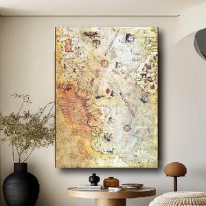 Piri Reis Map Canvas Poster Print, Ottoman Empire Map, Old World Map, First Map of Ancient America and Antarctica, Antique Map Art, Unframed