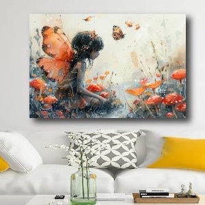 Watercolor Forest Fairies Boho Canvas Poster Print, Elven Forest Princess Art, Fairy Art, Earth Fairy, Magical Fairy, Mystical Art, Unframed