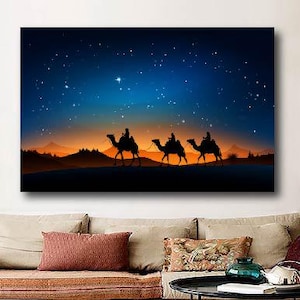 Wise Men Canvas Poster Print, Three Kings, Jesus Bible Art, Los Reyes Magos Epiphany, Christmas Nativity Scene Art, Holy Night Art, Unframed