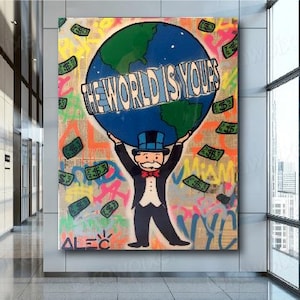 Alec Monopoly Man Banksy Canvas Poster Print, Monopolys Funny Cartoon, Monopoly Manga, The World is Yours, Rich Uncle Moneybag, Unframed