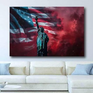 Statue of Liberty Canvas Poster Print, New York City Art, NYC Statue Of Liberty Art,  Usa Patriotic Artwork, Urban America Decor, Unframed