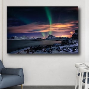 Nordlichter Leinwand Poster Druck, Aurora Lights, Nordlichter Leinwand, Nachthimmel Landschaft, Natur Kunst, Arktis Wohnkultur, ungerahmt