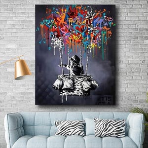 Balloon Child Street Banksy Canvas Poster Print, Graffiti Banksy Balloon Art, Banksy Wall Art, Banksy Canvas, Home Wall  Art Decor, Unframed