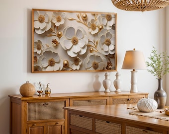 White Flower Canvas Print: 3D Floral Wall Art, Unframed