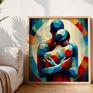 The Power of Love Couple Canvas Poster Print, Abstract Couple Art, Romantic Couple, Square Couple Valentine&#39;s Day, Hugging Couple, Unframed