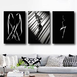 Sexy Woman Canvas Poster Print Set of 3, Sexy Art, Bedroom Art, Sensual Art, Elegant Silhouette Art, Female Line Drawing, Unframed