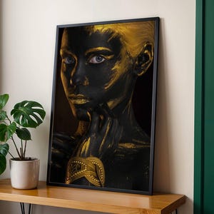 African Woman Gold African Canvas Poster Print, Elegant Black And Gold  Art, Gold Girl Decor, Modern Wall Art, Beautiful Woman Art, Unframed