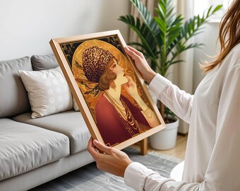 Art nouveau vrouwportret canvasafdruk: vintage Secession-stijl, niet ingelijst