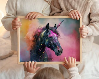 Watercolor Unicorn Portrait Canvas Print:  Fantasy Animal Wall Art, Nursery Art, Unframed
