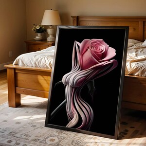 Colorful Sexy Woman Canvas Poster Print, Sensual Photography Art, Elegant Silhouette Art, Rose Woman, Female Line Drawing, Unframed