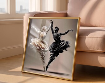 Beauty and The Beast Rose Dance Canvas Print: Romantic Couple, Unframed