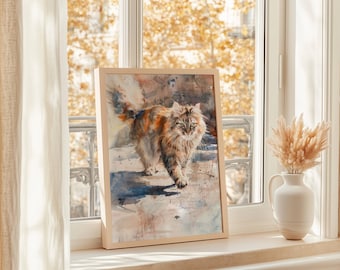 Impresión en lienzo de gato en acuarela: arte infantil de gatitos caprichosos, sin marco