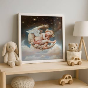 Vintage Baroque Cupid Angel Canvas Poster Print, Victorian Style Cherub, Romantic Renaissance Cherub Art, Classical Rococo Angel, Unframed