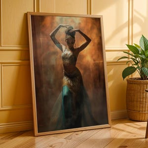 Elegant Belly Dancer Canvas Poster Print, Sensual Belly Dance, Exotic Belly Dancer Wall Art, Artistic Spaces Dancer Picture, Unframed