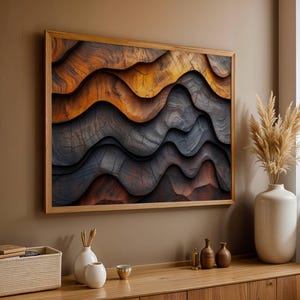 Wood Wave Pattern Canvas Poster Print, Geometric Wood Designs, Wood Art, Geometric Pattern Art, Brown Abstract Wood Texture, Unframed