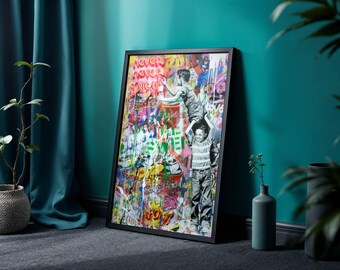 Never Give Up Canvas Wall Art, Motivational Graffiti Decor, Urban Street Art Style