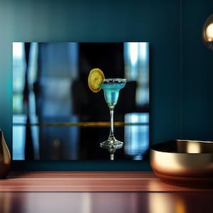 Martini with Lemon Glass Canvas Poster Print, Cocktail Decor, Bar Wall Art, Unique Gift, Alcohol Poster,  Elegant Home Decor, Unframed