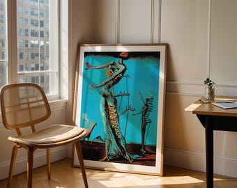 サルバドール・ダリ作「燃えるキリンと電話」高品質プリント - Frame