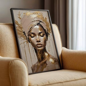 African Woman Gold Canvas Poster Print, Black And Gold Woman Wall Art, Afrocentric Gold Accent Portrait Art, Etnic Art, Unframed