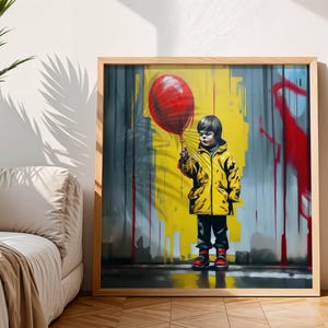 Balloon Boy Banksy Canvas Poster Print, Brainwash Pop Art, Iconic Street Graffiti Art, Banksy Balloon Boy Collage, Hopeful Art Unframed