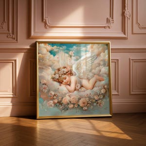 Vintage Baroque Cupid Angel Canvas Poster Print, Victorian Style Cherub, Romantic Renaissance Cherub Art, Classical Rococo Angel, Unframed