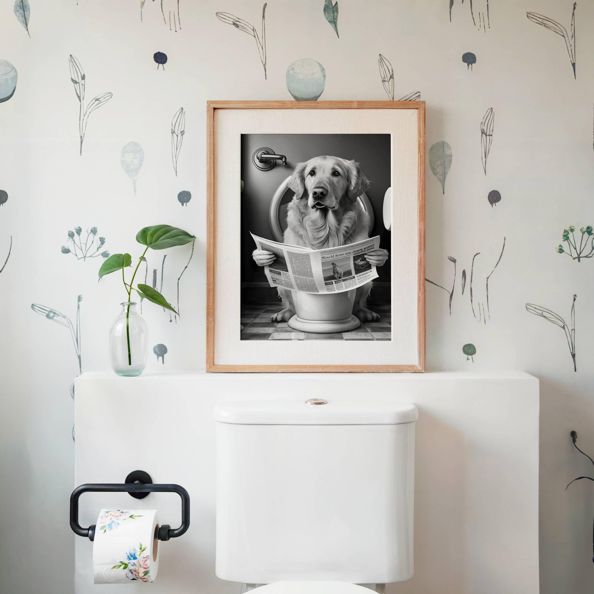 Nacnic Set Di 3 Quadros Con Animali Che Leggono Il Giornale Sulla Toilette, Gatto, Cane, Lama