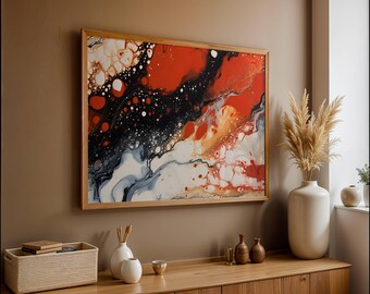 Red Black Marble Canvas Wall Art, Abstract Modern Decor, Luxury Home Style