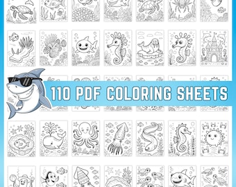 110 Cute Ocean Animals Coloring Pages, Adult and Kid Coloring Pages, Printable Ocean Coloring Pages, Instant Download