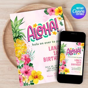 Aloha Birthday Invitation Template: Tropical Luau Party (5x7, Digital Download