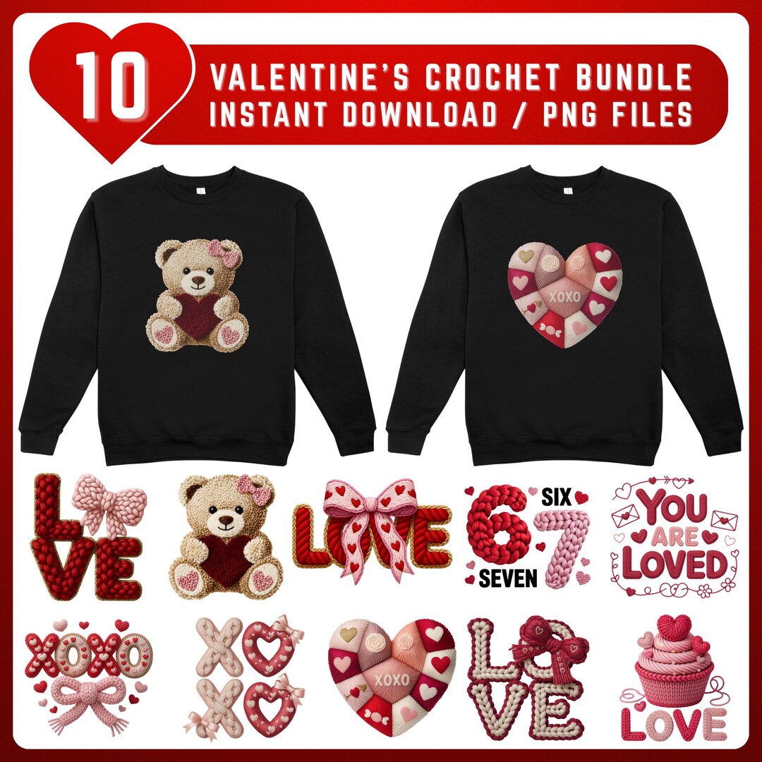 Valentines Day PNG Bundle Faux Yarn Latch Hook Yarn Bow Coquette ...
