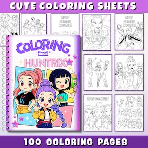 Demon Hunters kpop Coloring Pages | 100 K-pop coloring book for kids | Demon Hunters Characters | coloring sheets kids | Digital Download