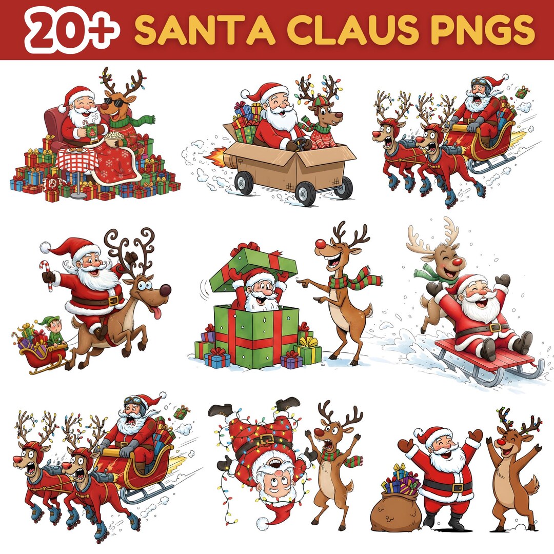 Santa Claus & Reindeer PNG Bundle | Christmas Clipart (digital Download ...