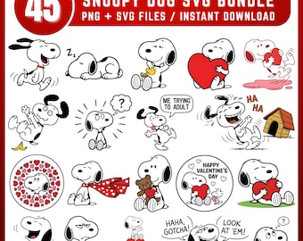Cute Dog SVG Bundle, Cartoon Puppy Clipart, Valentine Dog Download for Cricut & Sublimation, Cute Puppy Svg, Charliee Brown, Snoopy Dog PNG