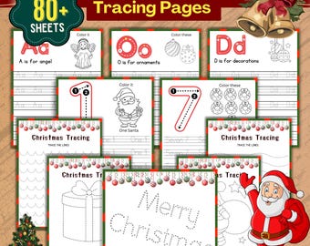 Christmas Kids Activity Bundle with Christmas tracing Pages, Christmas Activity Pages, Christmas alphabet Tracing, Printable Racing Sheets