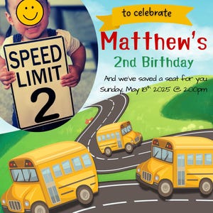 School Bus Birthday Invitation | Instant Download | Editable Canva Template