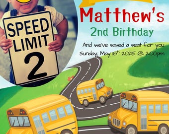 School Bus Birthday Invitation | Instant Download | Editable Canva Template