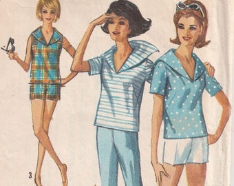 1960's Sailor Collar Blouse, Shorts and Pants Vintage Sewing Pattern Simplicity 5386 Bust 34 RF0298