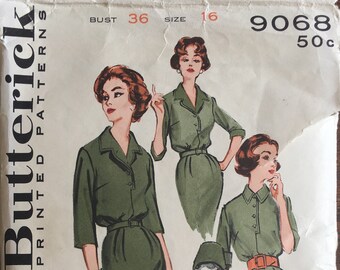 1960's Women's Accessory Sheath Dress, Cardigan and Jacket Vintage Sewing Pattern Butterick 9068 Bust 36 RF0108