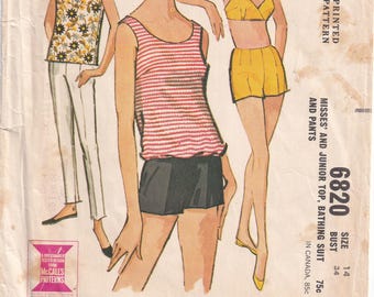 1960's Bathing Suit and Pants UNCUT Vintage Sewing Pattern McCall's 6820 Bust 34 RF0297