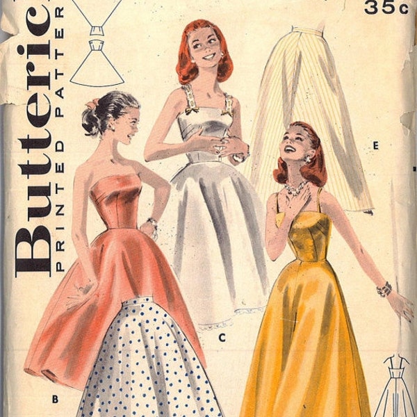 Holiday SALE 1950s Rockabilly Strapless Dress Full Skirt Vintage Sewing Pattern Bust 36 Butterick 7956