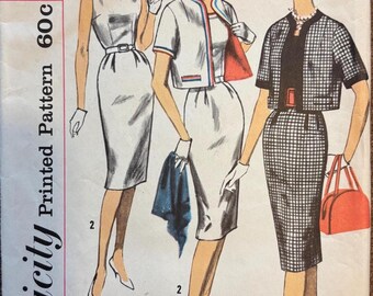 1960's Fitted Dress & Jacket Vintage Sewing Pattern Simplicity 3398 Bust 34 RF0273